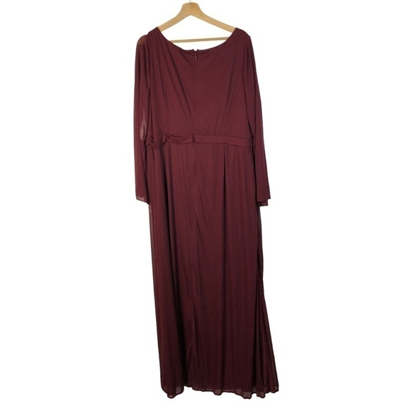 Azazie Red Surplice Neckline Embellished Belt Long Sleeve Maxi Formal Gown 22 - Picture 2 of 4